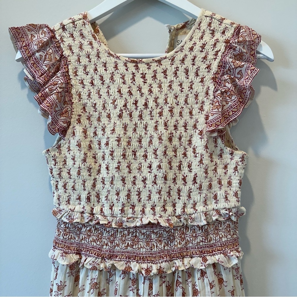 Saylor Hal Dress Tiered Midi Maxi Floral Pink White Cotton Sundress Resortwear - Picture 10 of 13